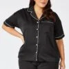 Black Satin Pyjamas Set Short Sleeve