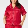 Red Stripe Satin Pyjamas Set Short Sleeve