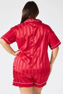 Red Stripe Satin Pyjamas Set Short Sleeve -You And All Fashion Store cnw0001b 84w stripe 4