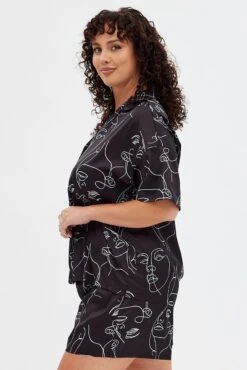 Black Print Button Pyjama Abstract Print Satin Pj Set -You And All Fashion Store cnw0040a 84zb print 4