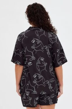 Black Print Button Pyjama Abstract Print Satin Pj Set -You And All Fashion Store cnw0040a 84zb print 5