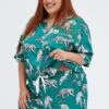 Green Animal Print Satin Pyjama Button Through Tiger Print Pj