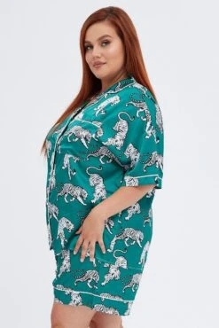 Green Animal Print Satin Pyjama Button Through Tiger Print Pj -You And All Fashion Store cnw0045 84zb animal pri 4