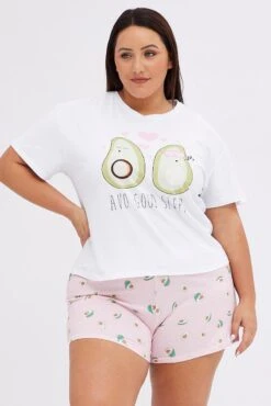 White Print Avocado Pj Graphic Jersey Pyjama 2 Piece Set -You And All Fashion Store cnw0048 84zb print 3
