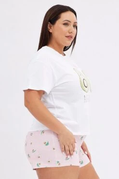 White Print Avocado Pj Graphic Jersey Pyjama 2 Piece Set -You And All Fashion Store cnw0048 84zb print 4