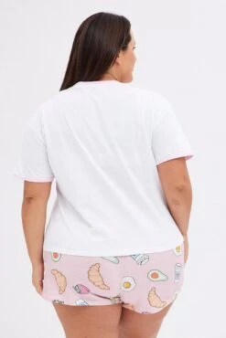 White Print Breakfast Pj Graphic Jersey Pyjama 2 Piece Set 10 White Print Breakfast Pj Graphic Jersey Pyjama 2 Piece Set -You And All Fashion Store cnw0082 84zb print 5