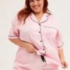 Pink Pyjamas Set Short Sleeve Collared Shorts Satin