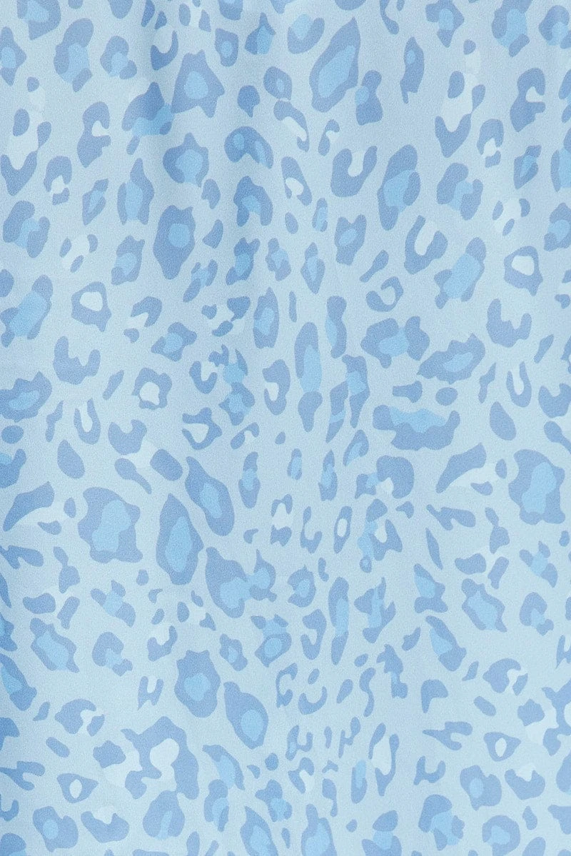 Blue Animal Print Leopard Satin Pj Contrast Piping Pyjama Set 6 Blue Animal Print Leopard Satin Pj Contrast Piping Pyjama Set - Image 6