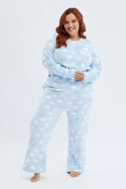 Blue Print Fluffy Pj Cloud Print Cosy Pyjama Set 8 Blue Print Fluffy Pj Cloud Print Cosy Pyjama Set -You And All Fashion Store cnw1002a 84zb print 3