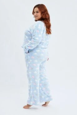 Blue Print Fluffy Pj Cloud Print Cosy Pyjama Set 9 Blue Print Fluffy Pj Cloud Print Cosy Pyjama Set -You And All Fashion Store cnw1002a 84zb print 4