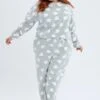 Grey Print Fluffy Pj Heart Print Cosy Pyjama Set