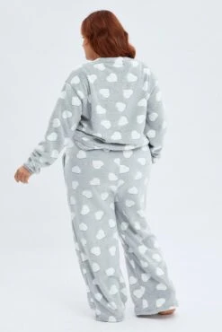Grey Print Fluffy Pj Heart Print Cosy Pyjama Set -You And All Fashion Store cnw1002d 84zb print 5