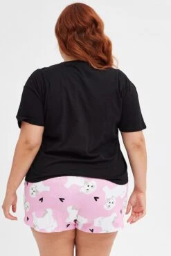 Black Print Graphic Pj Dog And Hearts Jersey Pyjama Set -You And All Fashion Store cnw1031 84zb print 5