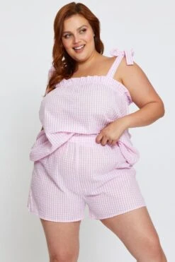 Pink Gingham Tie Shoulder Pj Pyjma Set