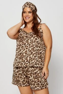 Animal Print Leopard Satin Piping Cami Pj Pyjama Set -You And All Fashion Store cnw1066 35zb animal prt 3