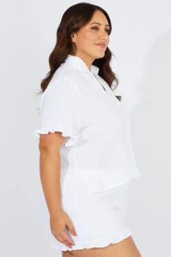 White Ruffle Pj Button Through Textured Pyjama Set 9 White Ruffle Pj Button Through Textured Pyjama Set -You And All Fashion Store cnw1113 84zb white 4