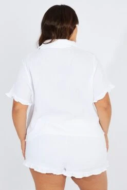 White Ruffle Pj Button Through Textured Pyjama Set 10 White Ruffle Pj Button Through Textured Pyjama Set -You And All Fashion Store cnw1113 84zb white 5