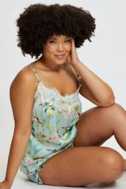 Floral Satin Lace Cami Pj Pyjama Set