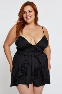 Pink Satin Babydoll Top & Short Pyjama Set 6 Pink Satin Babydoll Top & Short Pyjama Set -You And All Fashion Store cnw18013 34b black 1 1