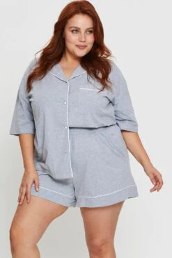 Grey Jersey Contrast Piping Pj Pyjama Set