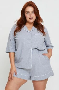 Grey Jersey Contrast Piping Pj Pyjama Set -You And All Fashion Store cnw18031 81b grey 3