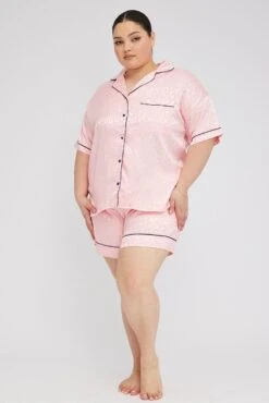 Pink Pyjama Set Satin Leopard Jacquard Piping Pj 7 Pink Pyjama Set Satin Leopard Jacquard Piping Pj -You And All Fashion Store cnw2046 84zb pale pink 2