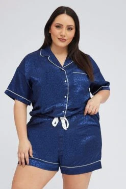 Blue Animal Print Pyjama Set Satin Jacquard Leopard Piping Pj 8 Blue Animal Print Pyjama Set Satin Jacquard Leopard Piping Pj -You And All Fashion Store cnw2046c 84zb animal pri 3