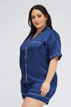 Blue Animal Print Pyjama Set Satin Jacquard Leopard Piping Pj 9 Blue Animal Print Pyjama Set Satin Jacquard Leopard Piping Pj -You And All Fashion Store cnw2046c 84zb animal pri 4