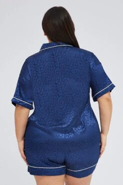 Blue Animal Print Pyjama Set Satin Jacquard Leopard Piping Pj 10 Blue Animal Print Pyjama Set Satin Jacquard Leopard Piping Pj -You And All Fashion Store cnw2046c 84zb animal pri 5