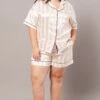 White Stripe Satin Jacquard Stripe Pyjama Pj 2 Piece Set