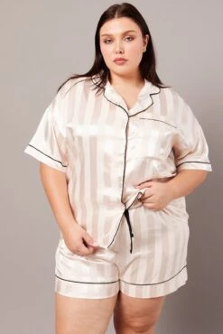 White Stripe Satin Jacquard Stripe Pyjama Pj 2 Piece Set 8 White Stripe Satin Jacquard Stripe Pyjama Pj 2 Piece Set -You And All Fashion Store cnw2047a 84zb stripe 3