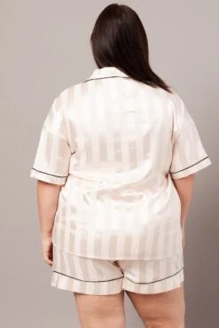 White Stripe Satin Jacquard Stripe Pyjama Pj 2 Piece Set 10 White Stripe Satin Jacquard Stripe Pyjama Pj 2 Piece Set -You And All Fashion Store cnw2047a 84zb stripe 5