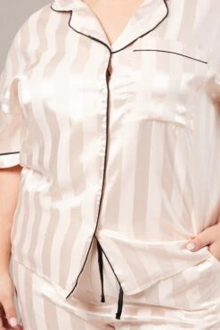 White Stripe Satin Jacquard Stripe Pyjama Pj 2 Piece Set 11 White Stripe Satin Jacquard Stripe Pyjama Pj 2 Piece Set -You And All Fashion Store cnw2047a 84zb stripe 6