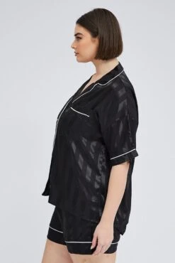 Black Stripe Pyjama Set Satin Jacquard Stripe Piping Pj -You And All Fashion Store cnw2047b 84zb stripe 4