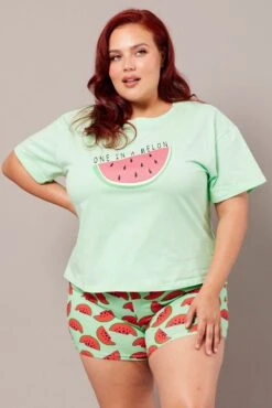 Green Print Graphic Pyjama Set Cute Melon Print Pj -You And All Fashion Store cnw2348 84zb print 3