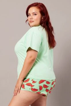 Green Print Graphic Pyjama Set Cute Melon Print Pj -You And All Fashion Store cnw2348 84zb print 4