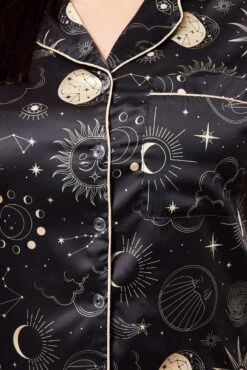 Black Print Pj Set Celestial Satin Contrast Piping Pyjama Set -You And All Fashion Store cnw2714 84zb print 6