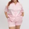 Pink Stripe Satin Pyjamas Set Short Sleeve