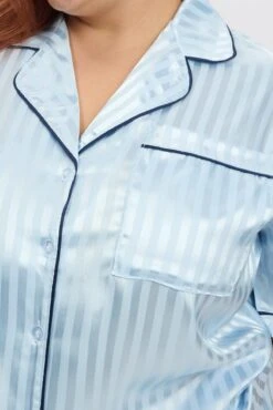 Blue Stripe Satin Pyjamas Set Short Sleeve -You And All Fashion Store cnw3181d 84w stripe 6