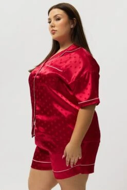 Red Polka Dot Satin Pyjamas Set Short Sleeve -You And All Fashion Store cnw3181g 84w polka dot 4
