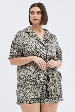 Multi Animal Print Leopard Pj Satin Set Piping Button Pyjama -You And All Fashion Store cnw5693b 35zb animal pri 3