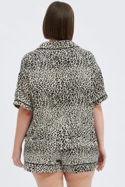 Multi Animal Print Leopard Pj Satin Set Piping Button Pyjama -You And All Fashion Store cnw5693b 35zb animal pri 5