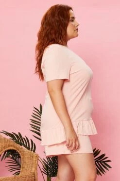 Pink Jersey Pj Ruffle Ribbed Pyjama Set -You And All Fashion Store cnwic11272a 80b blush 4