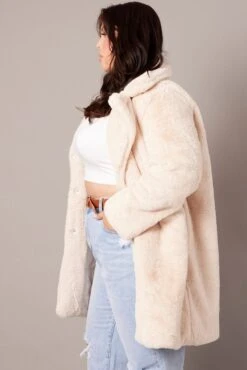 White Faux Fur Longline Coat -You And All Fashion Store coj0002 51ab cream 4