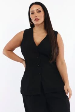 Black Longline Soft Tailoring Sleeveless Vest