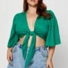 Green Crop Borelo Short Sleeve Tie Up