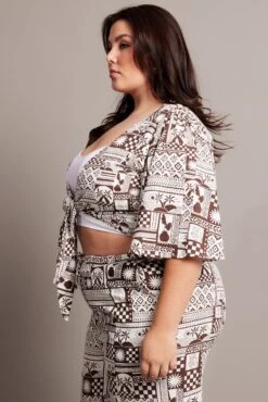 Brown Abstract Tie Flare Sleeve Linen Blend Bolero Jacket 9 Brown Abstract Tie Flare Sleeve Linen Blend Bolero Jacket -You And All Fashion Store coj1035c 47a abstract 4