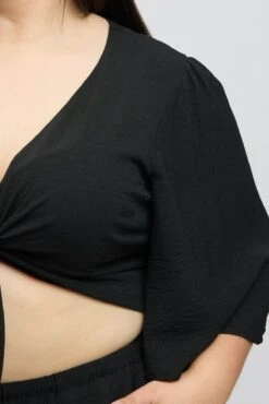 Black Tie Front Textured Georgette Bolero Top -You And All Fashion Store coj1035dx 34a black 6