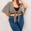 Brown Geo Tie Front Bolero Top