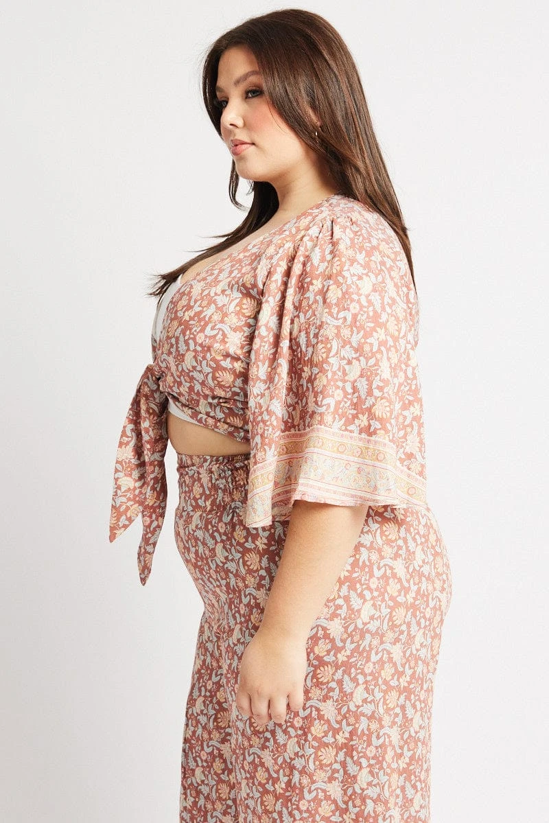 Multi Boho Tie Front Border Print Bolero Top 4 Multi Boho Tie Front Border Print Bolero Top - Image 4